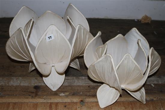 Pair tulip shaded lamps & 3 other lamps